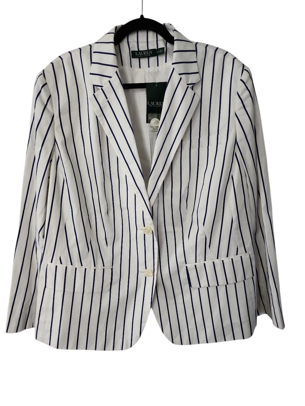 Lauren Ralph Lauren Two Button White With Blue Stripes Blazer Nwt Size 22w
